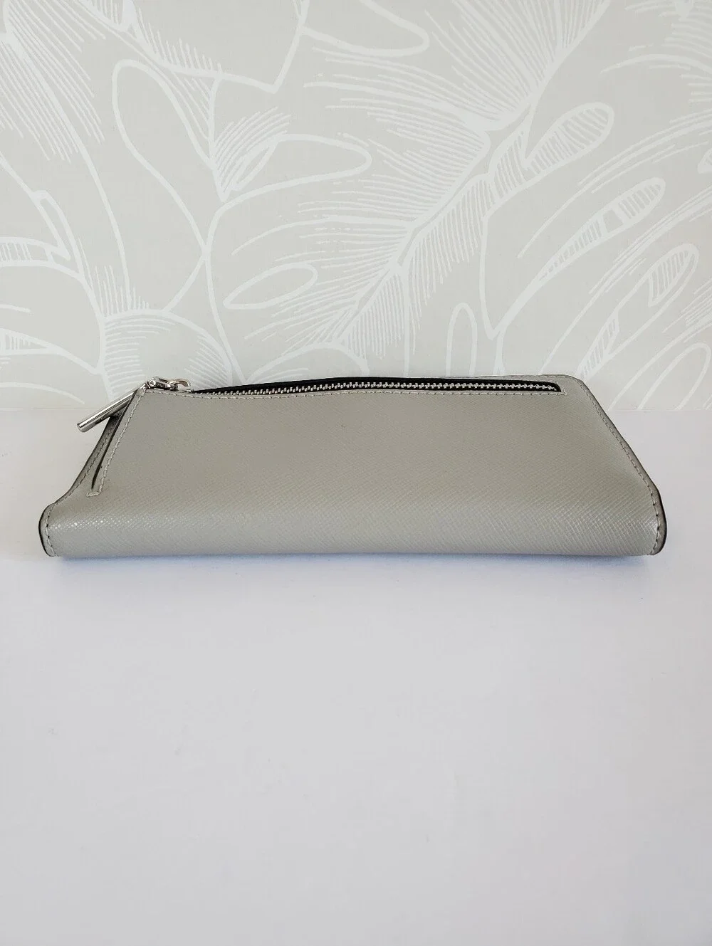 Kate Spade Leather Staci Snap Wallet Bi Fold Slim Colorblock Nimbus Grey & White